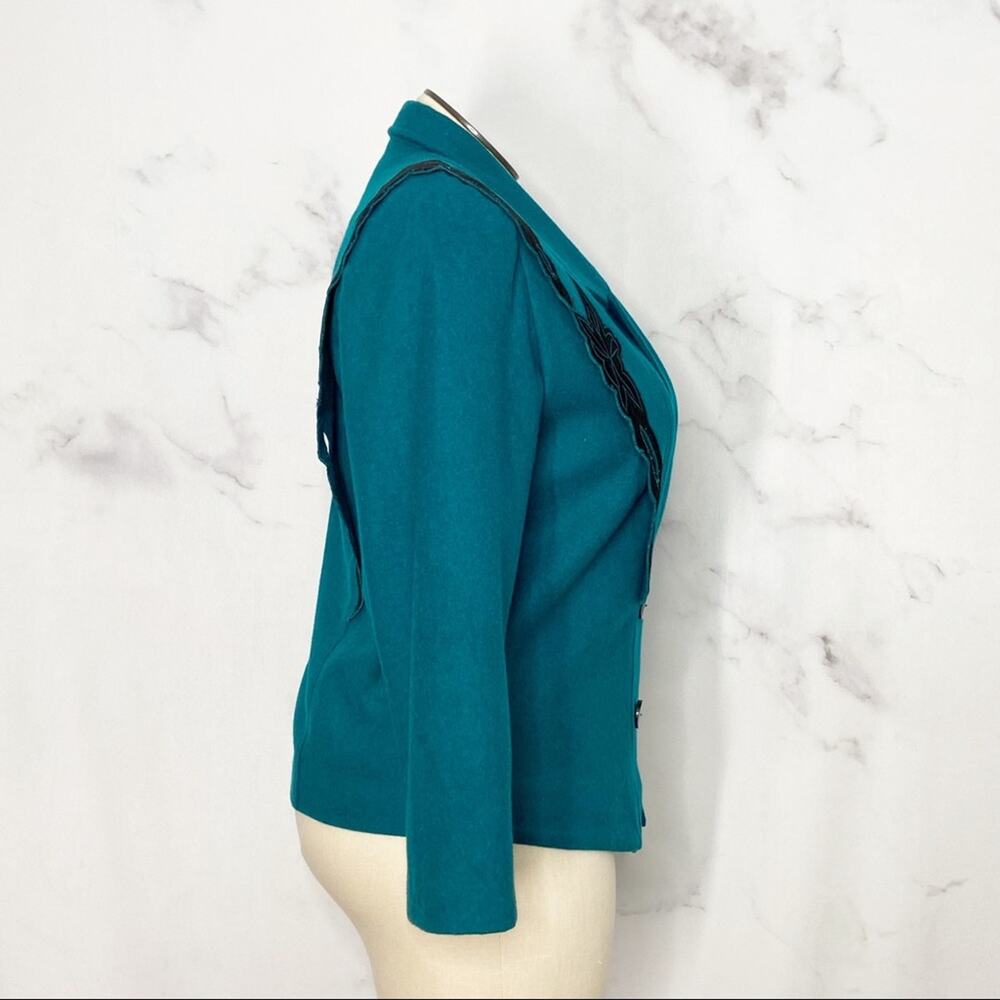 Vintage Double Breasted Blazer Teal Floral Appliqué 90s Prairie Western Size L - Picture 6 of 13